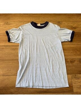 Vtg 70s JCPenney Blue Navy Ringer Tee Shirt Sz M Fits Small